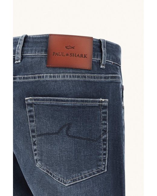 Paul & Shark Blue Red Rivet Giza Cotton Stretch Jeans for men