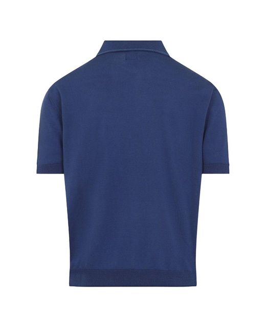 C P Company Blue Knitted Polo Shirt for men