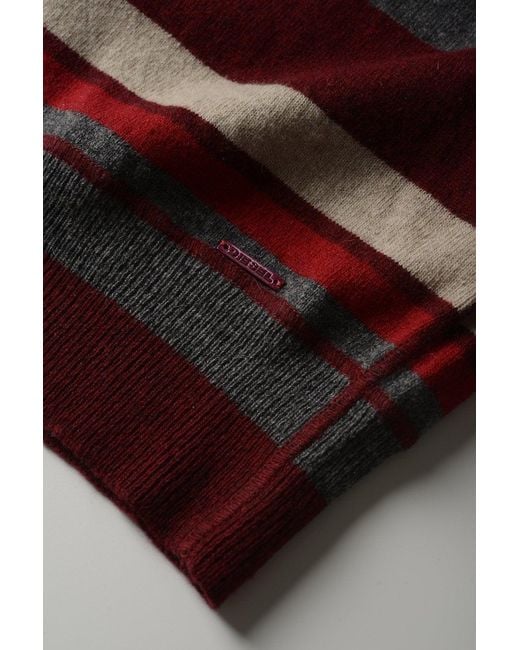 DIESEL Red Striped V-neck Jumper for men