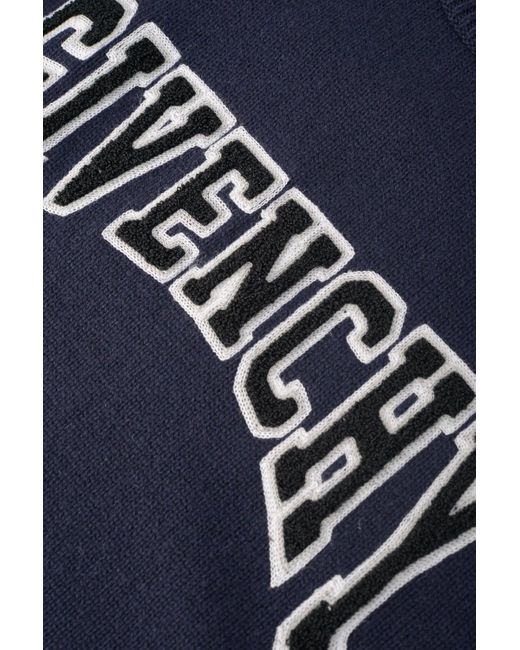 Givenchy Blue College Embroidiery Sweater for men