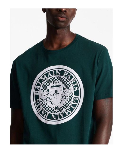 Balmain Green Coin Flock T Shirt for men