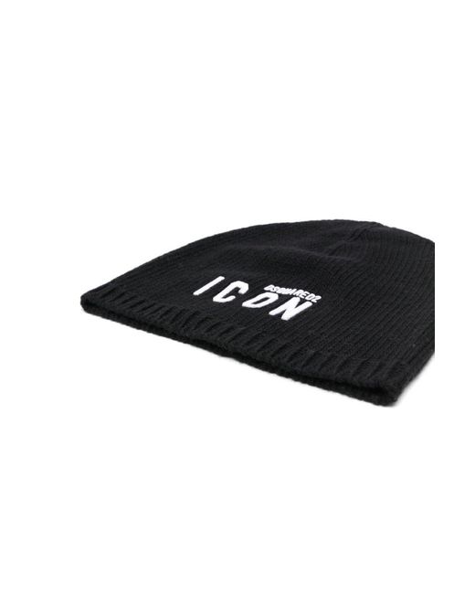DSquared² Black Be Icon Knitted Hat for men