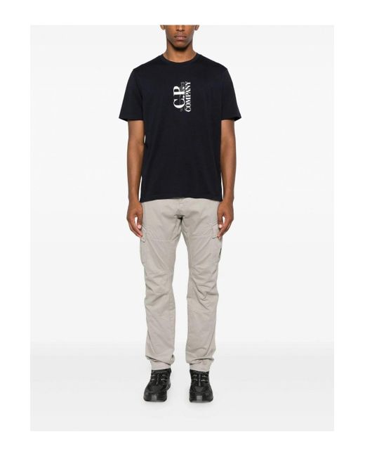 C P Company Black 30/1 Vertical Logo T Shirt for men