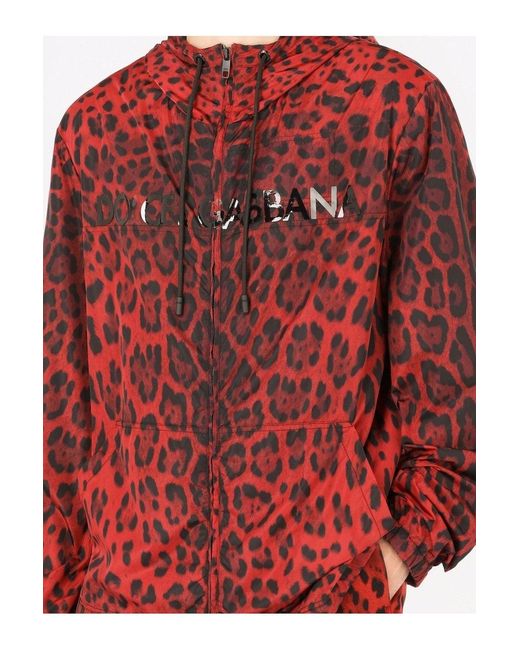 Dolce & Gabbana Red Leopard Hoodie for men