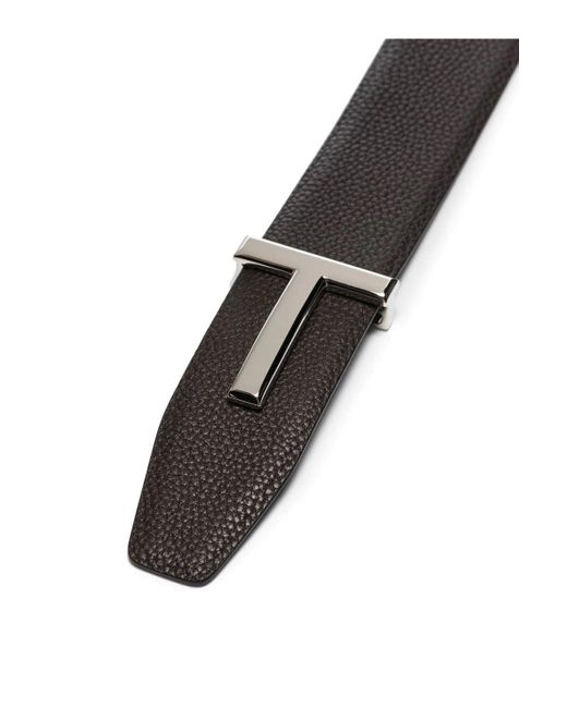 Tom Ford Black Soft Grain Reversible T Belt for men