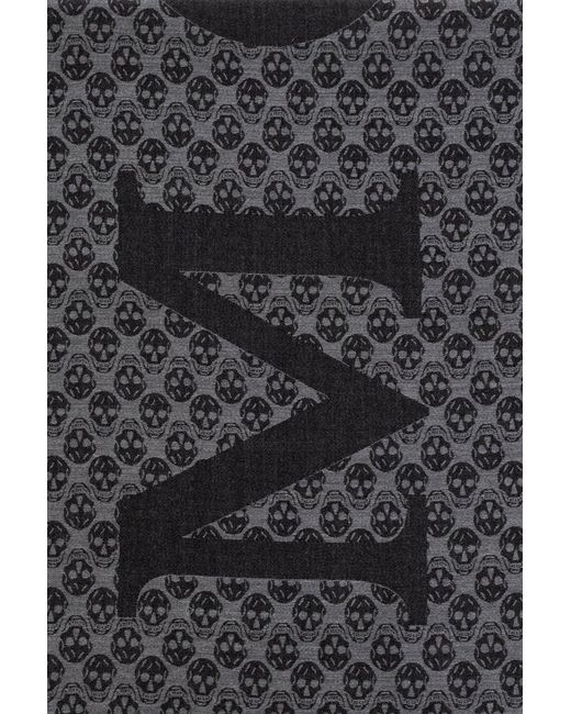 McQueen Black Multi Logo 100% Lana Scarf for men