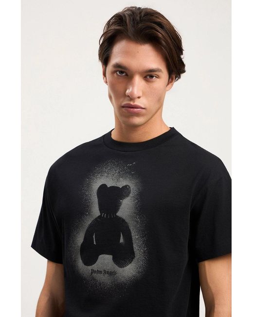 Palm Angels Black Spray Bear Regular Tee for men
