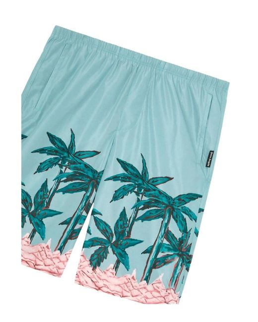 Palm Angels Green Palms Row Long Swimshorts for men