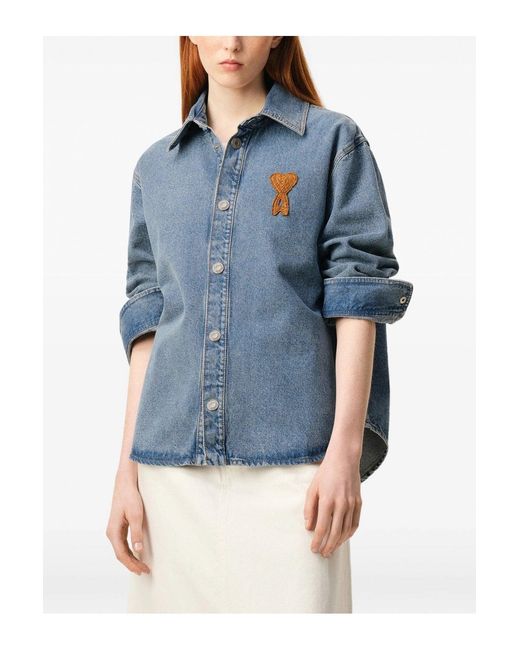 AMI Blue Knitted Adc Denim Shirt for men