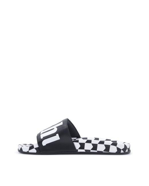 Rhude White Checkered Leather Slides for men