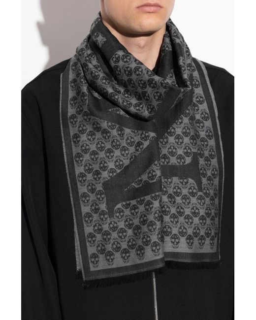 McQueen Black Multi Logo 100% Lana Scarf for men