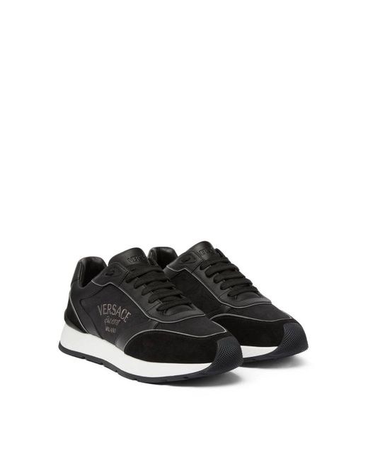 Versace Black Leather Mix Sneakers for men
