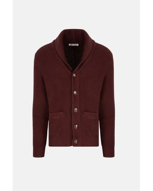 Brunello Cucinelli Red Shawl Neck Cardigan for men