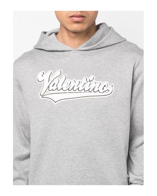 Valentino White Embroidered Branding Hoodie for men