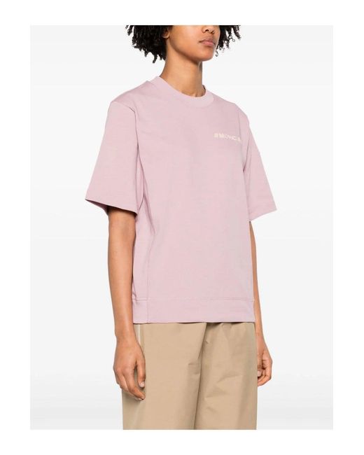 Moncler Pink Branded Cotton T Shirt