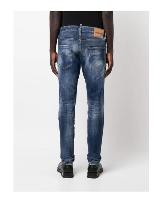 DSquared² Blue Distressed-effect Slim-leg Jeans for men