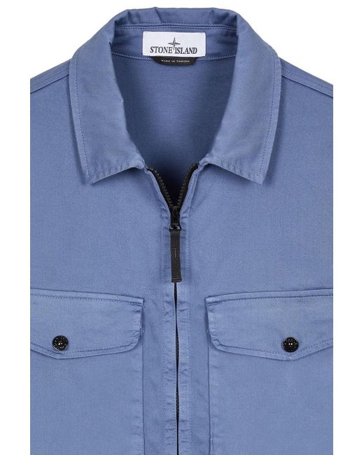 Stone Island Blue Patch Pocket Cotton Overshirt for men