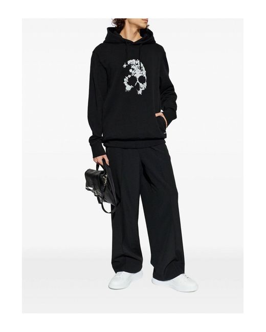 McQueen Blue Lace Skull Hooded Top for men