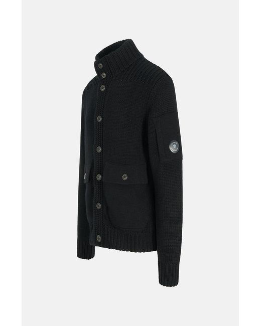 C P Company Black Lambswool Grs Button Lens Sweater for men