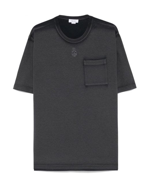 McQueen Black Over Dyed Jersey T Shirt for men
