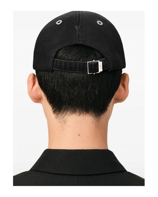 AMI Black Washed Cotton Ami Cap for men