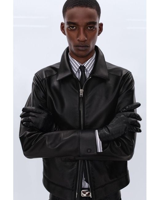 Tom Ford Black Grain Leather Collar Jacket for men