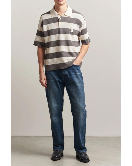 AMI Gray Ajoure Stripped Knitted Polo for men
