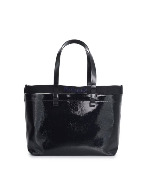 Alexander McQueen Black Shiny Coated Canvas Shopper Bag