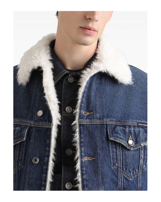 Dolce & Gabbana Blue Sherpa Lined Denim Jacket for men