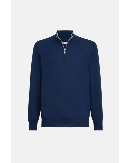Brunello Cucinelli Blue 1/4 Zip Sweater for men