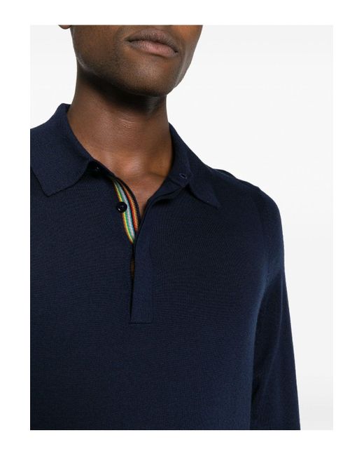 Paul Smith Blue Knitted Polo Shirt for men