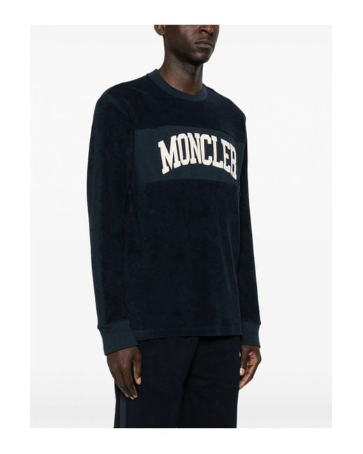 Moncler Blue Branded Cotton Sweatshirt for men