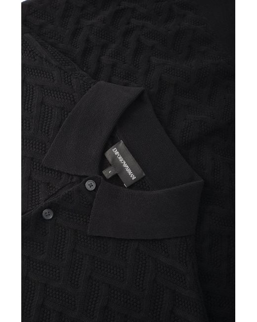 Emporio Armani Black Knitted Polo Shirt for men
