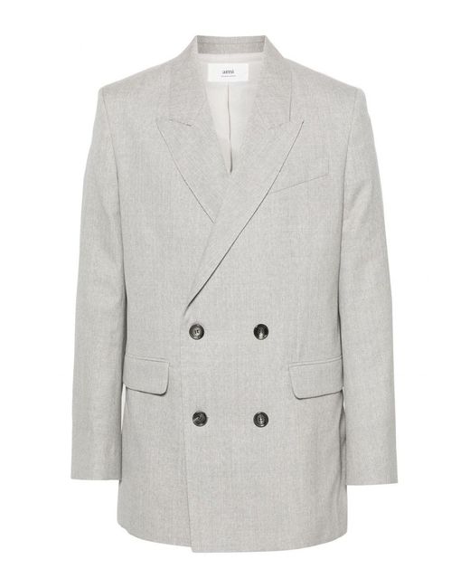 AMI White Virgin Wool Double Breasted Jacket for men