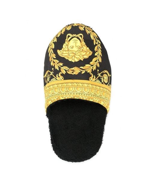Versace Black Baroque Bath Slippers