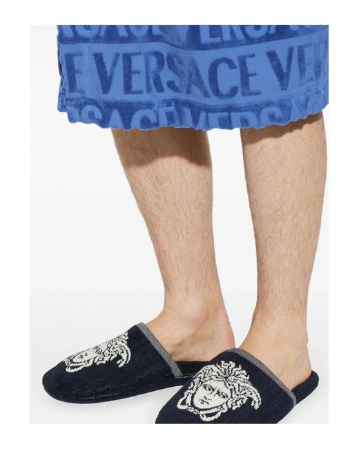 Versace Black Bath Slippers Terrymedusa Jacquard for men