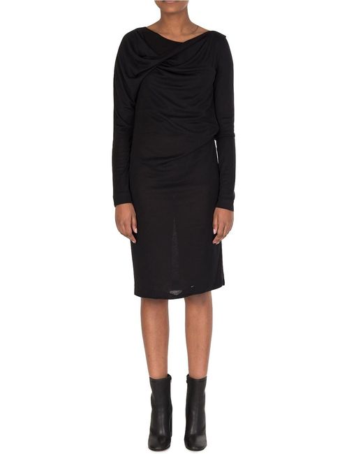 Maison Margiela Wool Silk Mix Ribbed Black Dress