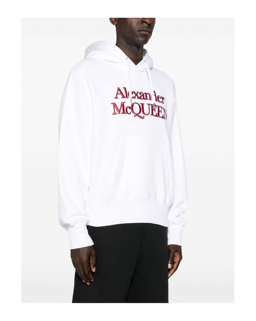 McQueen White Kimono Sleeve Branded Hooded Top for men