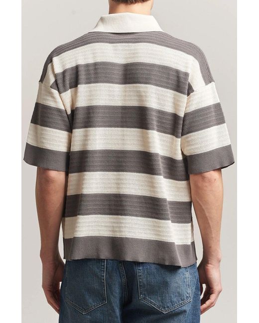 AMI Gray Ajoure Stripped Knitted Polo for men