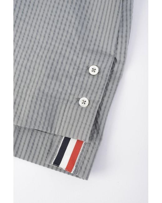 Thom Browne Gray Knit Collar Rugby Seersucker Shirt for men