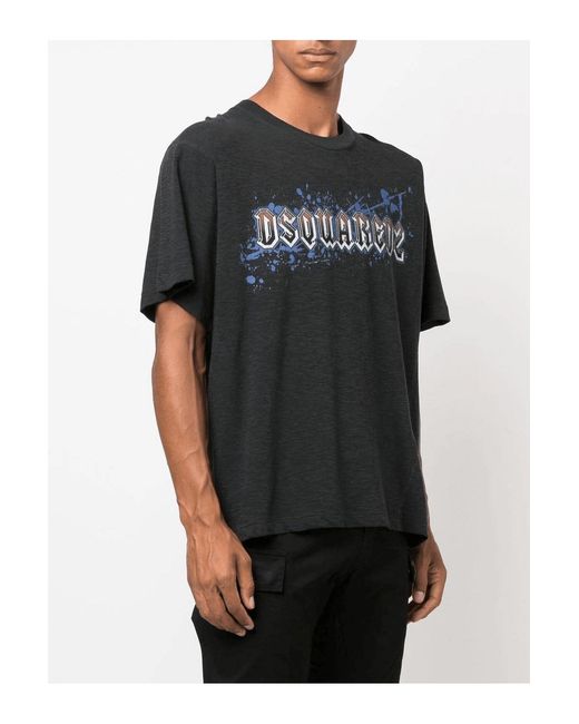 DSquared² Black Branded Cotton T Shirt for men