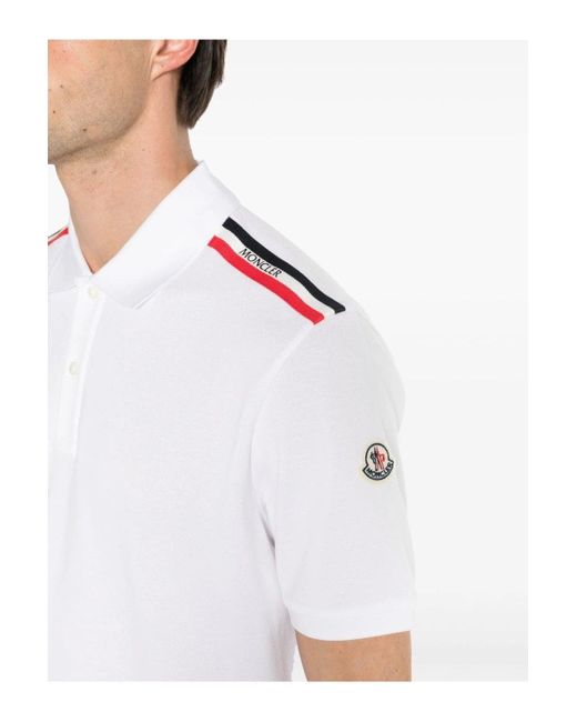Moncler White Rwb Stripe Shoulder Polo for men