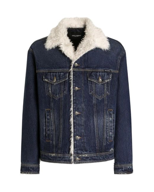 Dolce & Gabbana Blue Sherpa Lined Denim Jacket for men