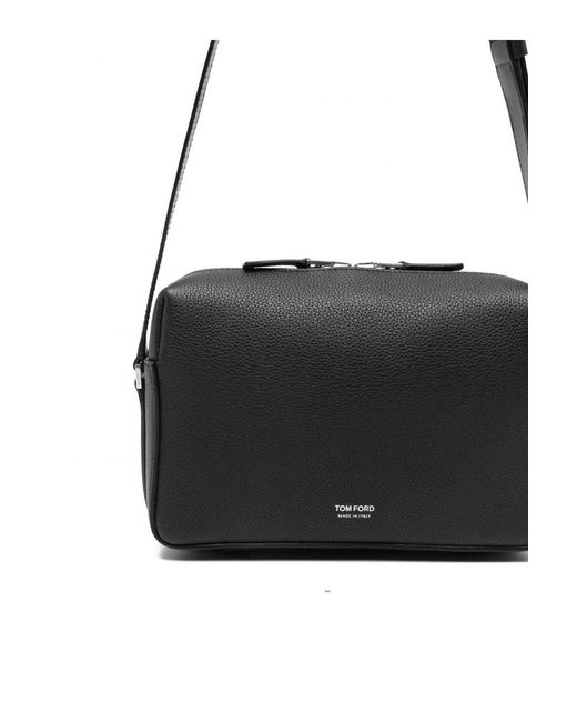 Tom Ford Black Grain Leather T Line Camrea Bag for men