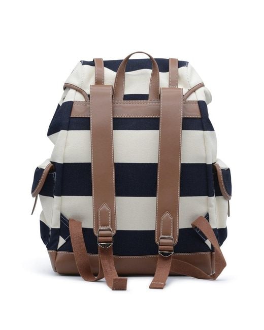 Paul & Shark Blue Leather Canvas Striped Backpack for men