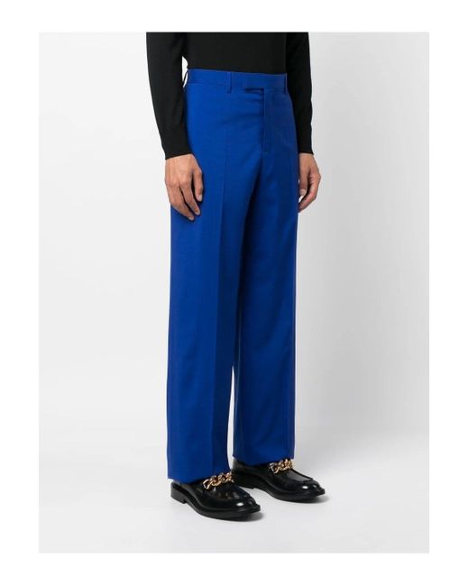 Versace Blue Silk Blend Wool Trousers for men