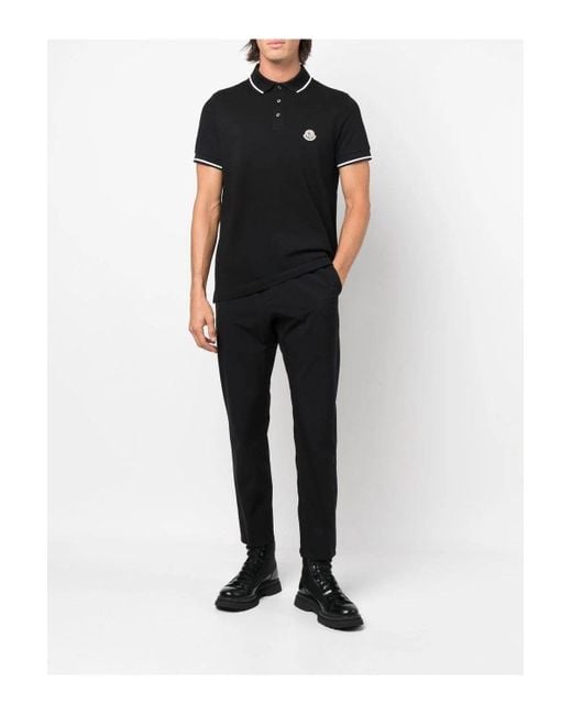 Moncler Black Contrast Collar Polo Shirt for men