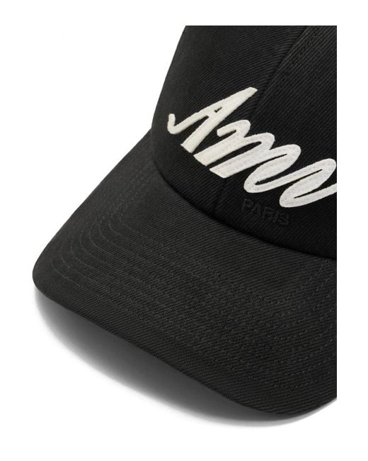 AMI Black Washed Cotton Ami Cap for men