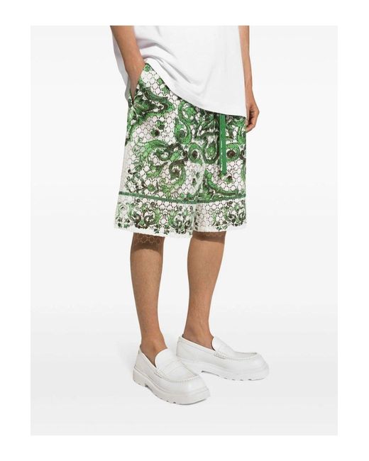 Dolce & Gabbana Green Printed Silk Shorts for men