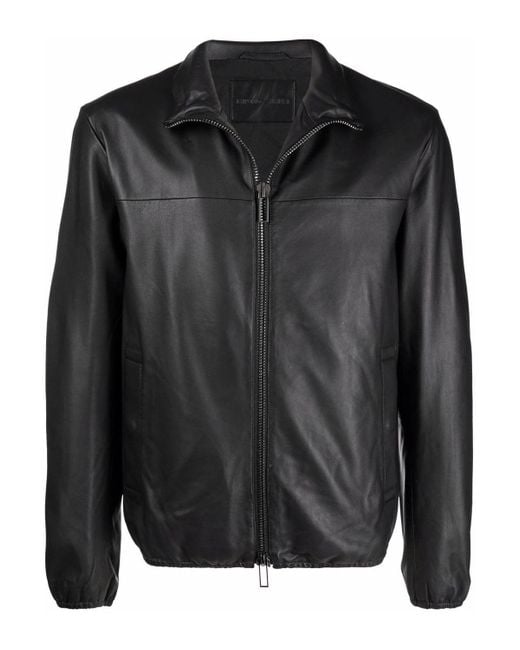 Emporio Armani Black Leather Zip Jacket for men